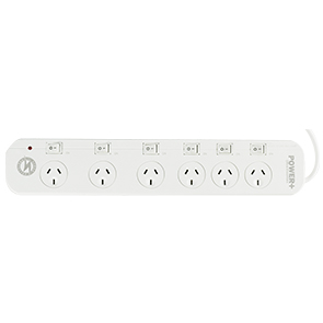 6 Outlet Power Board with Individual Switches, Surge & Overload